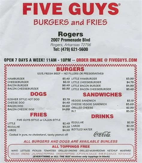 five guys burgers & fries menu|Menu